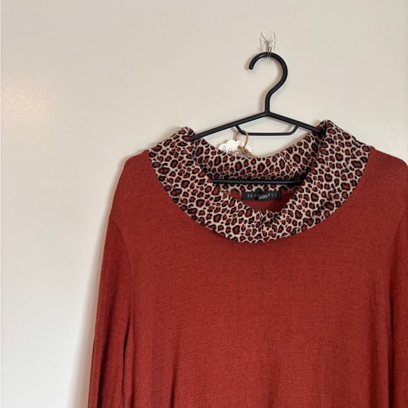 Parkhurst Rust Cowl Neck Sweater with Leopard Trim - Picture 2 of 3